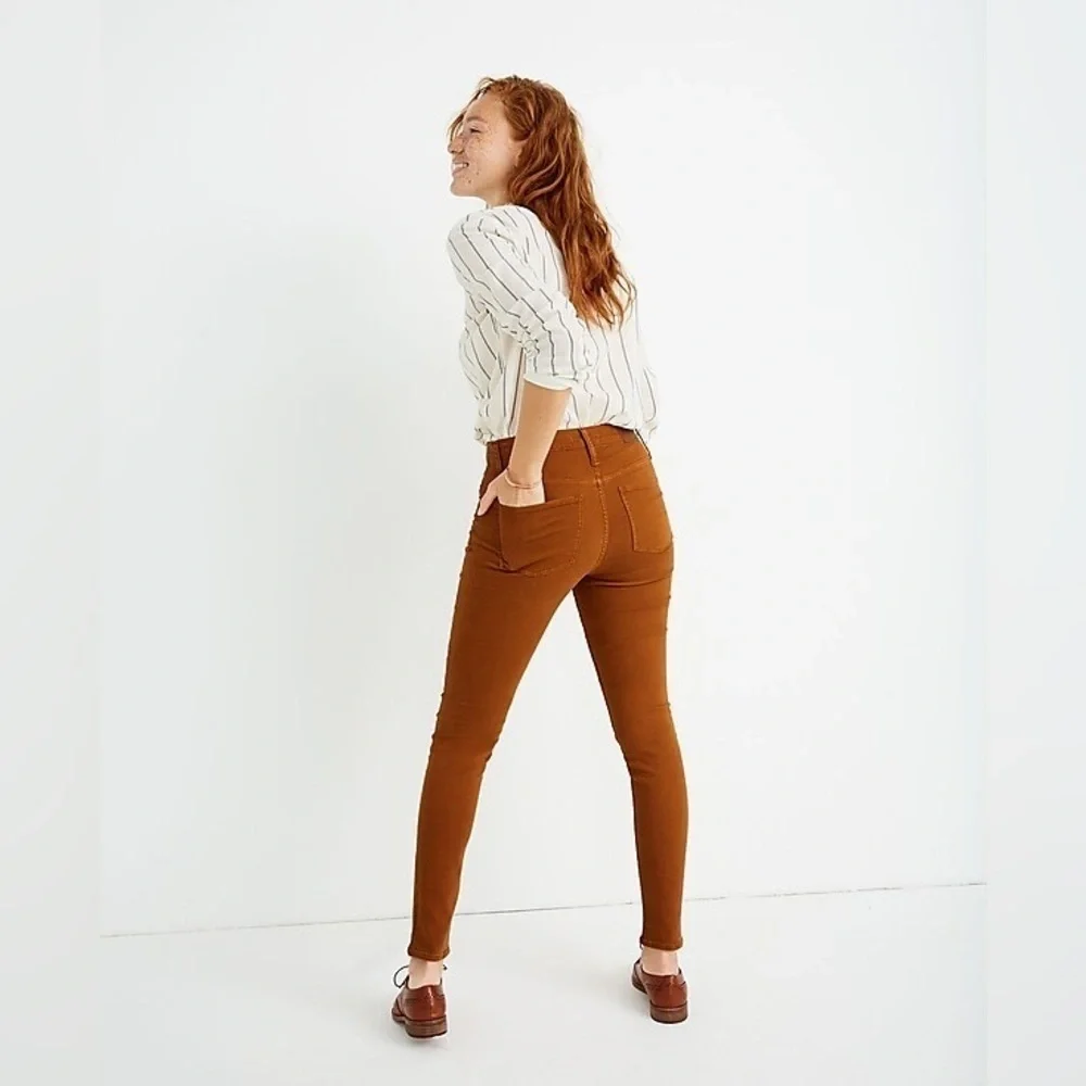 Madewell 9" Mid Rise Skinny Jeans: Garment Dyed Button Front Burnt Sienna 25 - Picture 2 of 13
